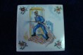 Azulejo da Fábrica Battistini de Maria de Portugal. Apresenta um bombeiro ao centro.